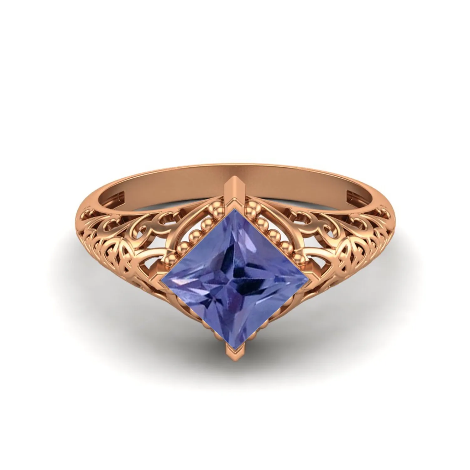 Natural Tanzanite Ring 6x6mm Square Shaped Wedding Ring Filigree Design Ring