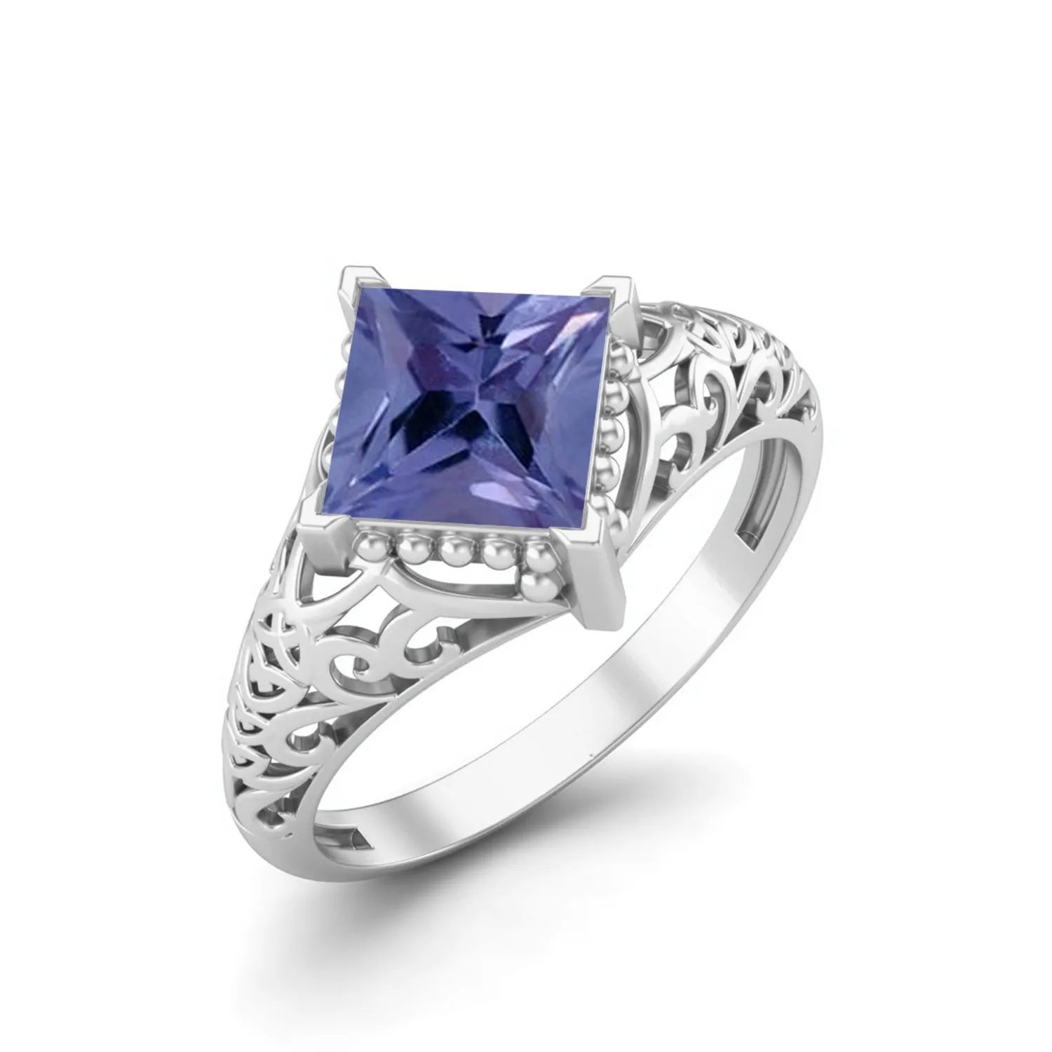 Natural Tanzanite Ring 6x6mm Square Shaped Wedding Ring Filigree Design Ring