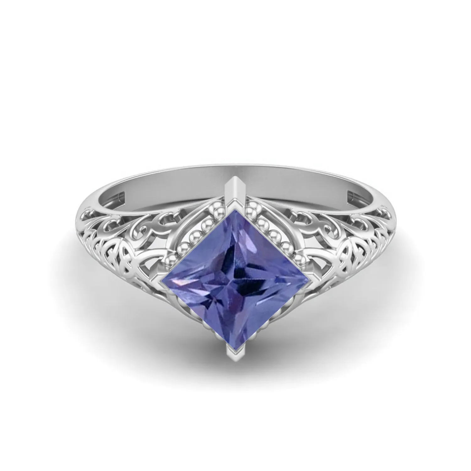 Natural Tanzanite Ring 6x6mm Square Shaped Wedding Ring Filigree Design Ring