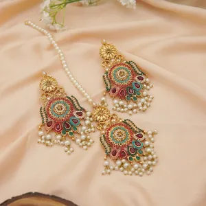 Navratan Antique Gold Earring Tikka