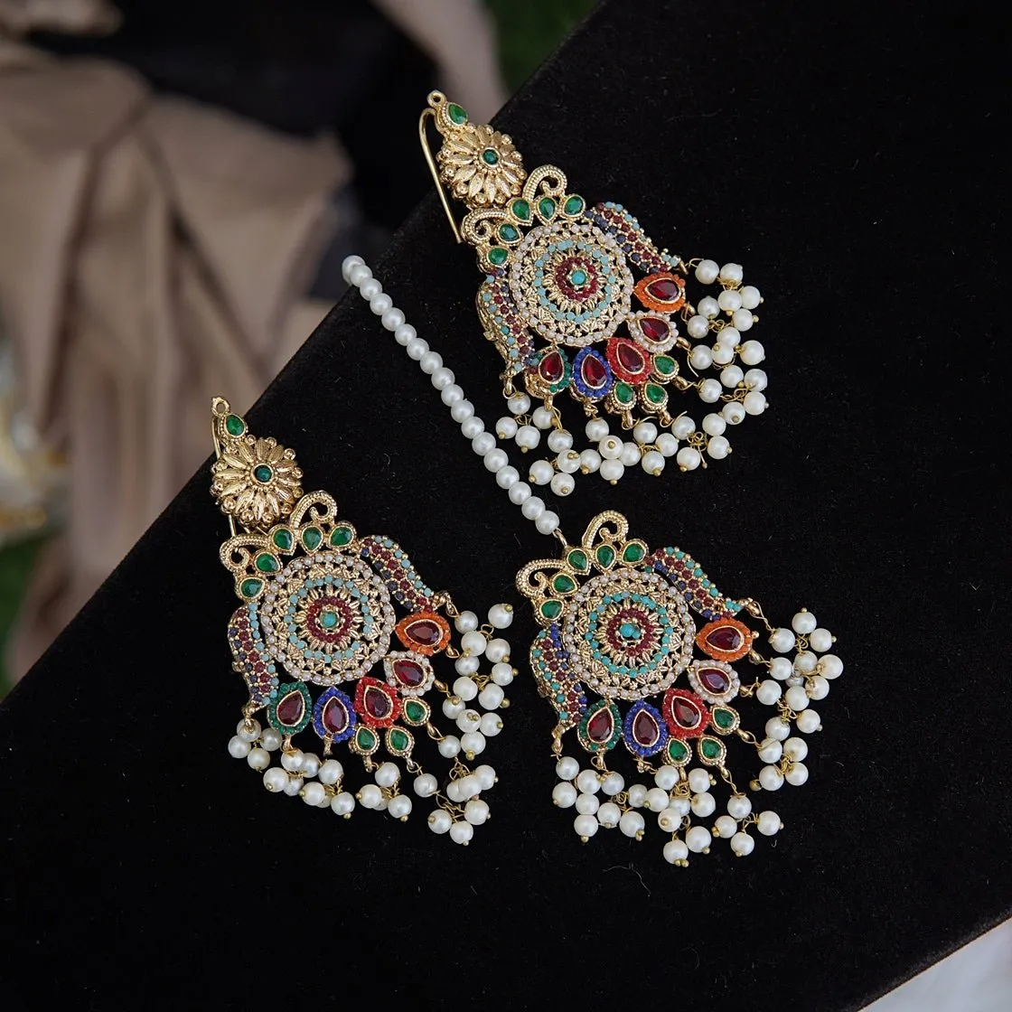 Navratan Antique Gold Earring Tikka