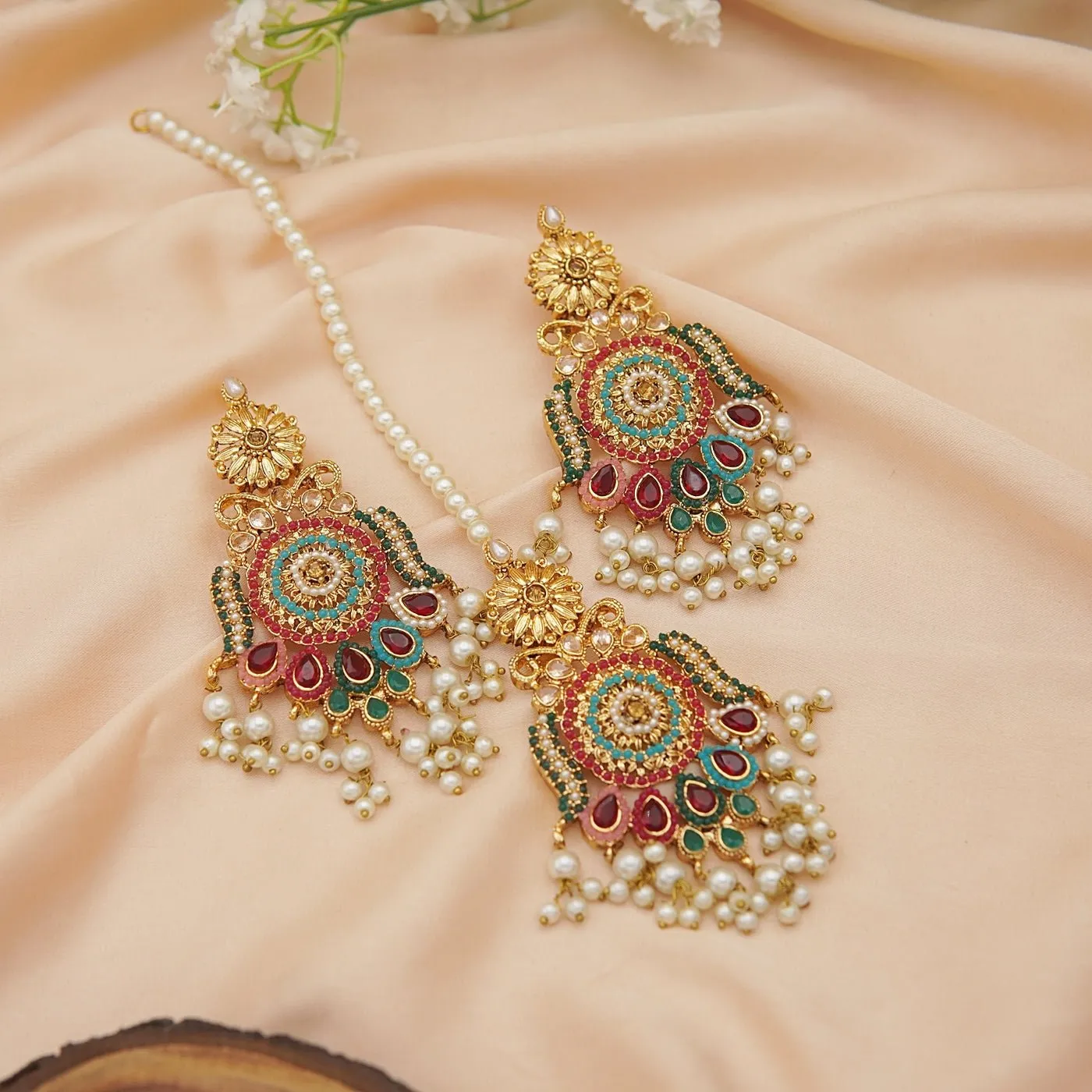 Navratan Antique Gold Earring Tikka