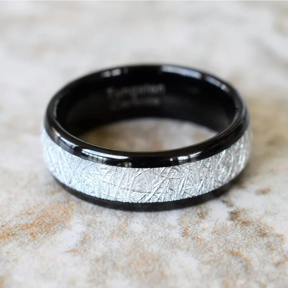 Nevada Meteorite Black Tungsten Wedding Ring For Men - 8mm