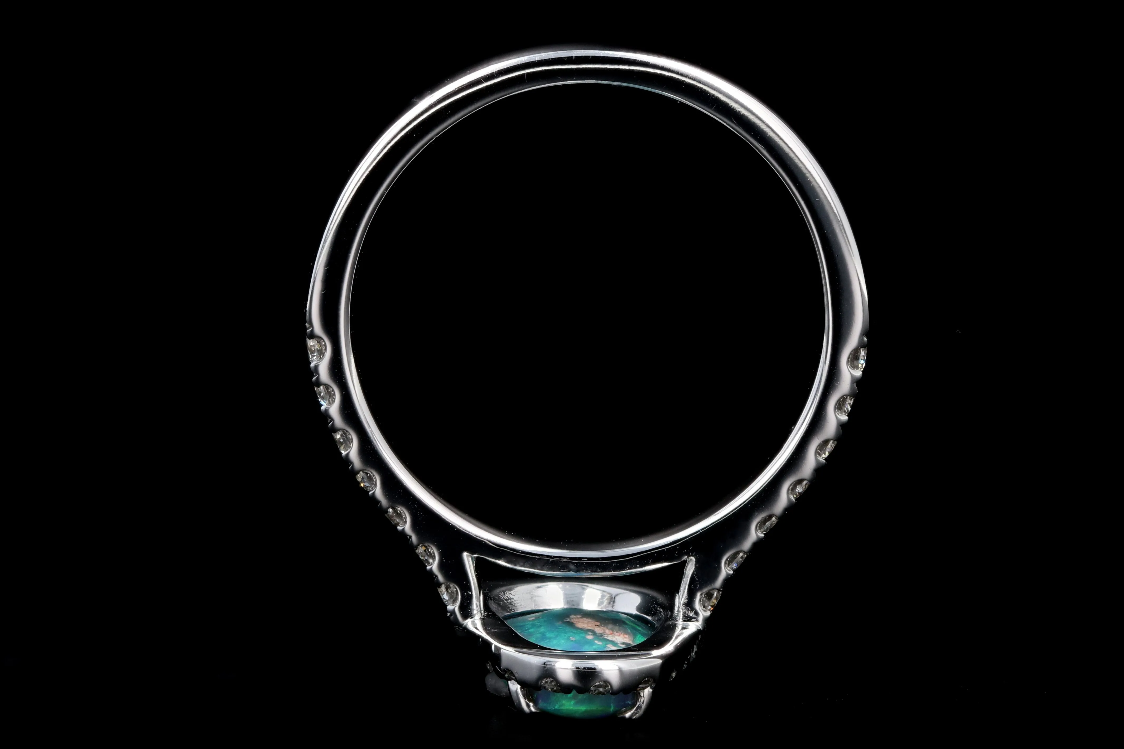 New 14K White Gold 1.11 Carat Oval Cut Black Opal and Diamond Ring