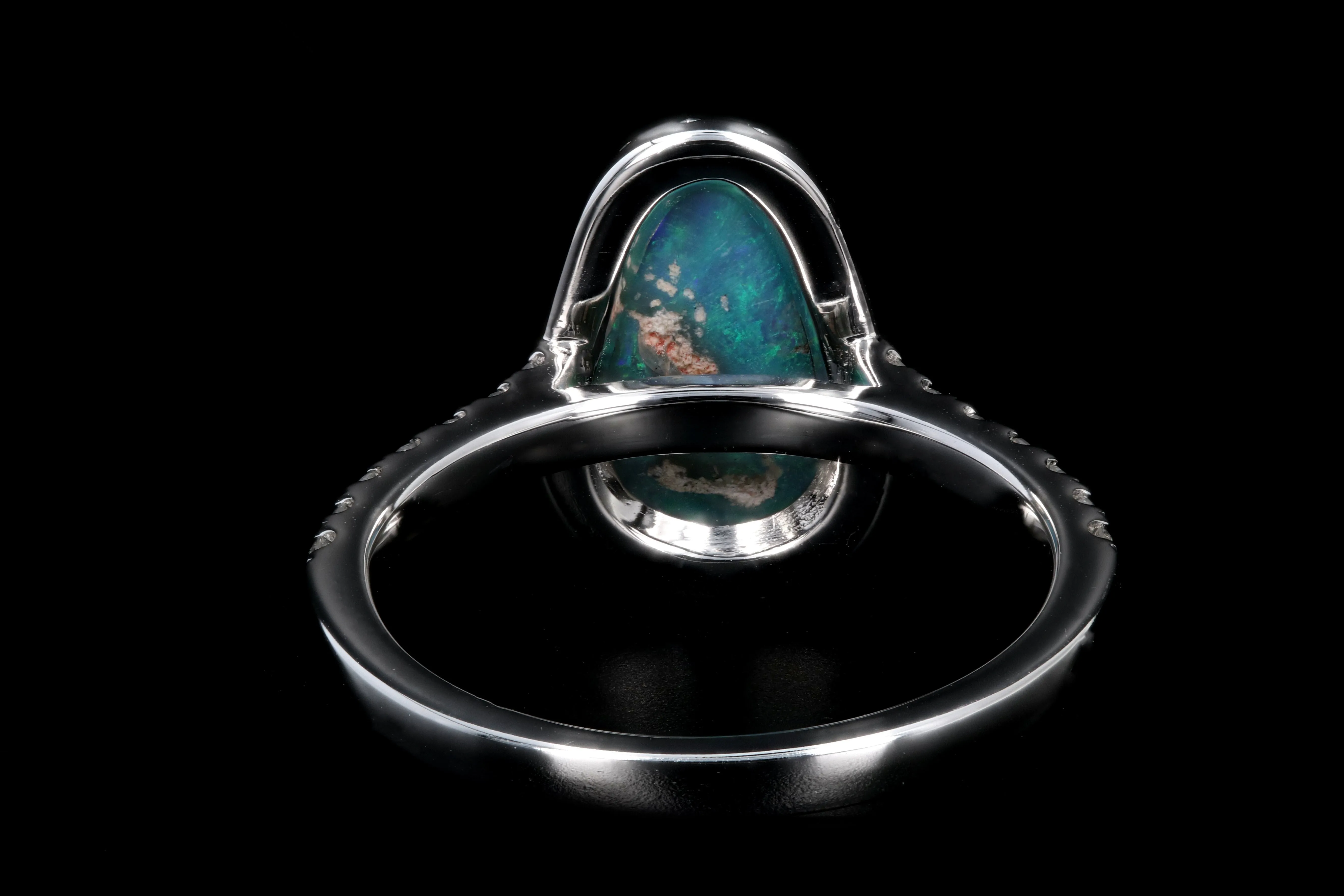 New 14K White Gold 1.11 Carat Oval Cut Black Opal and Diamond Ring