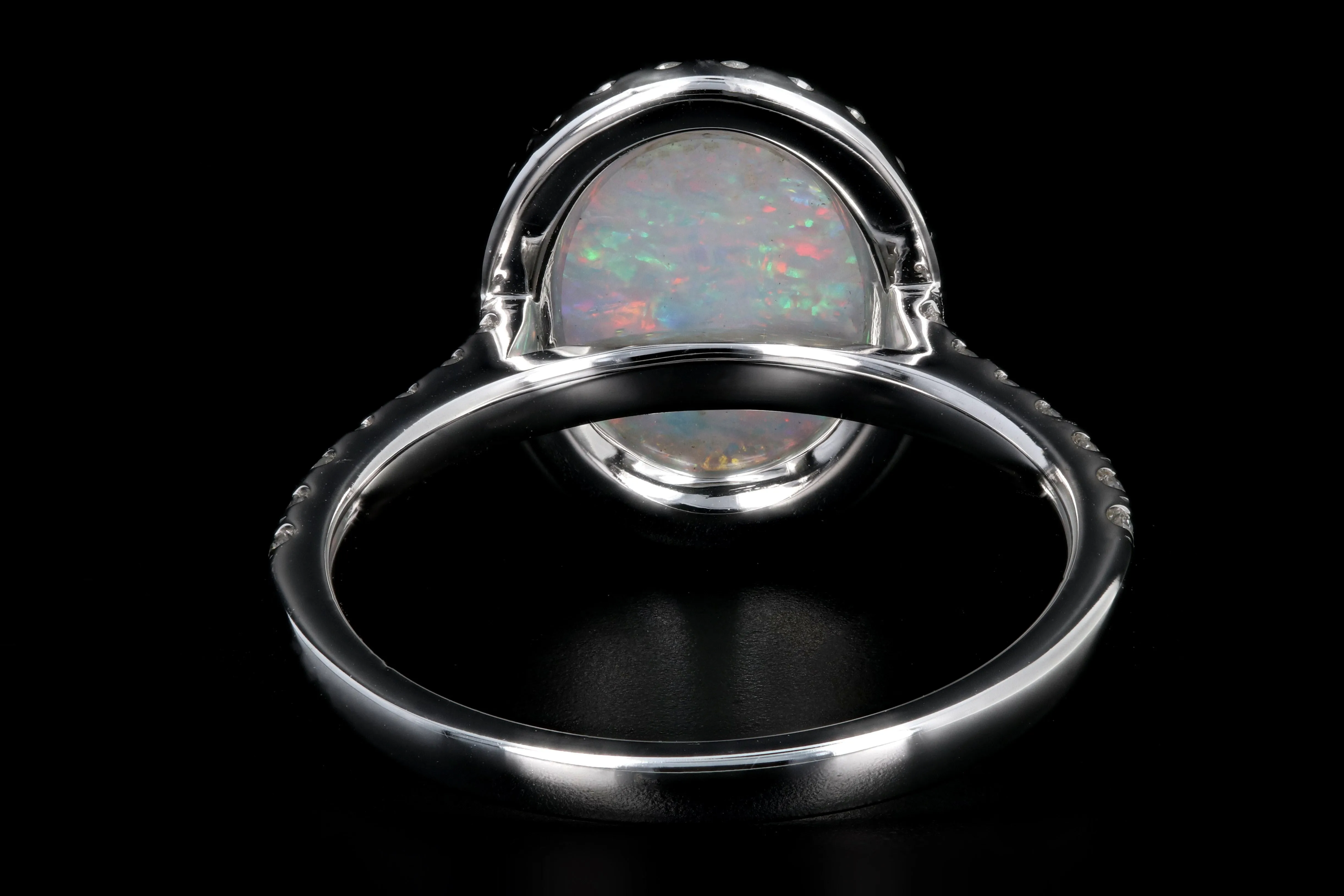 New 14K White Gold 1.29 Carat Oval Cut Opal and Diamond Ring