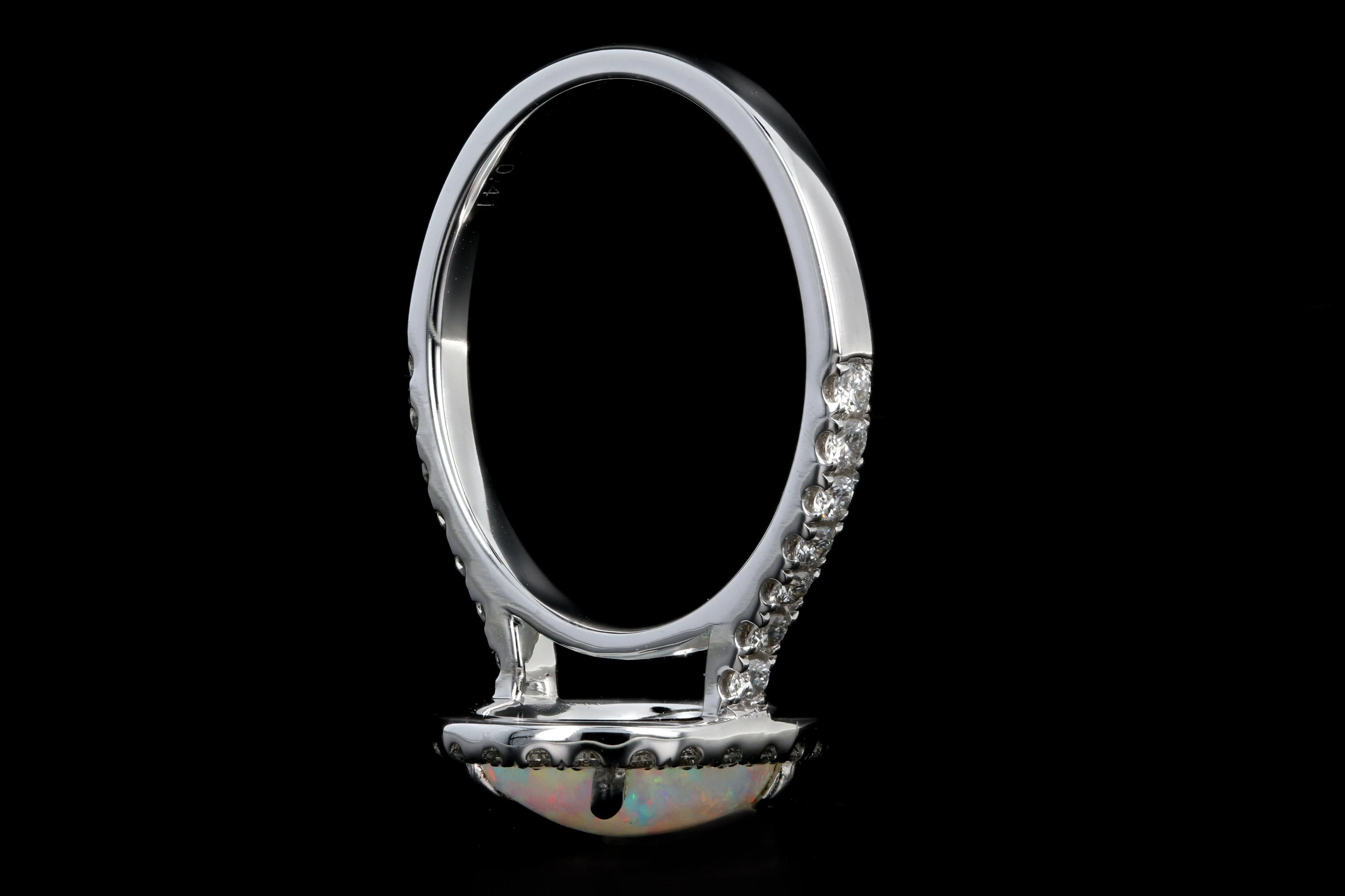 New 14K White Gold 1.29 Carat Oval Cut Opal and Diamond Ring