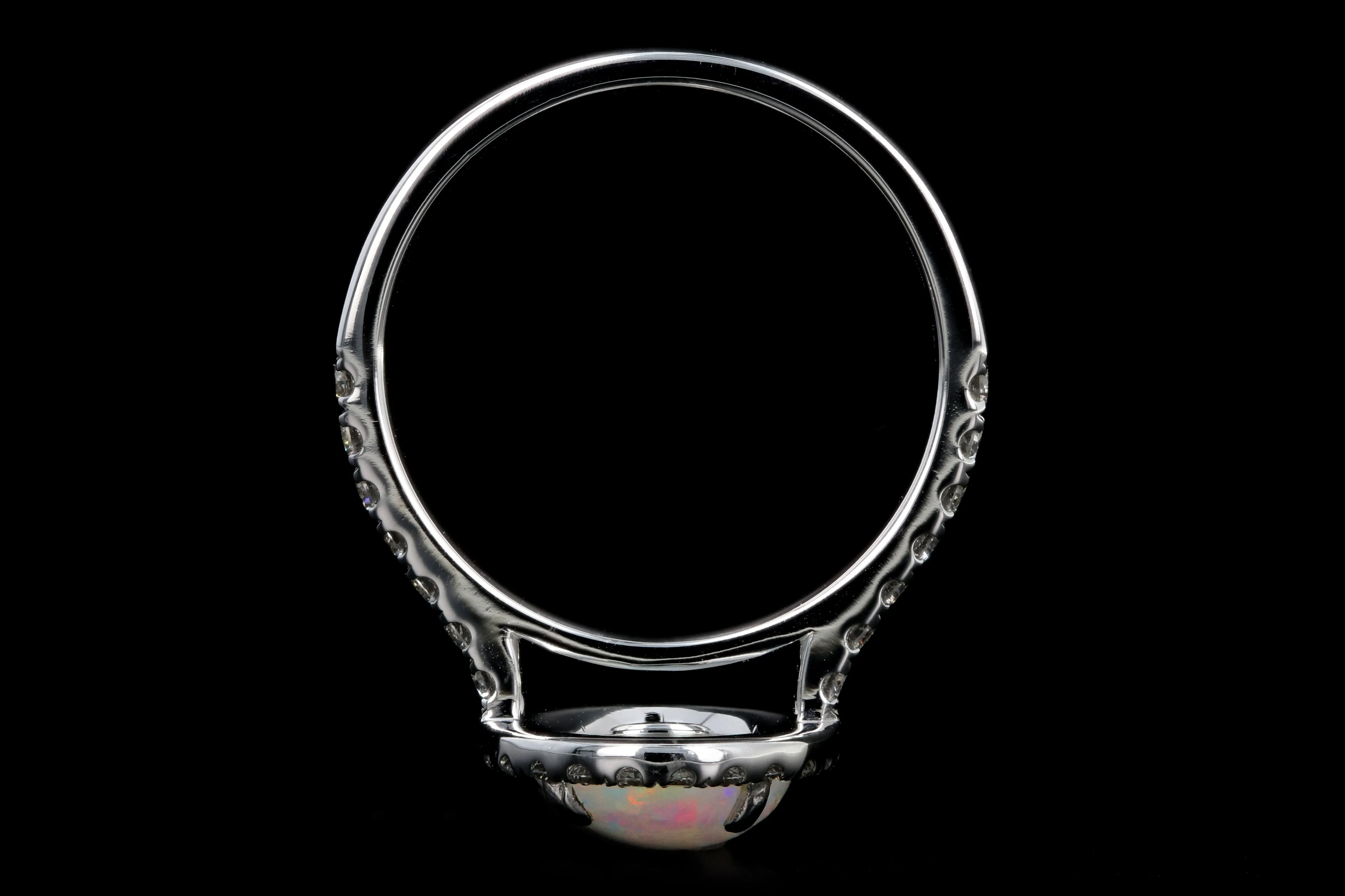 New 14K White Gold 1.29 Carat Oval Cut Opal and Diamond Ring