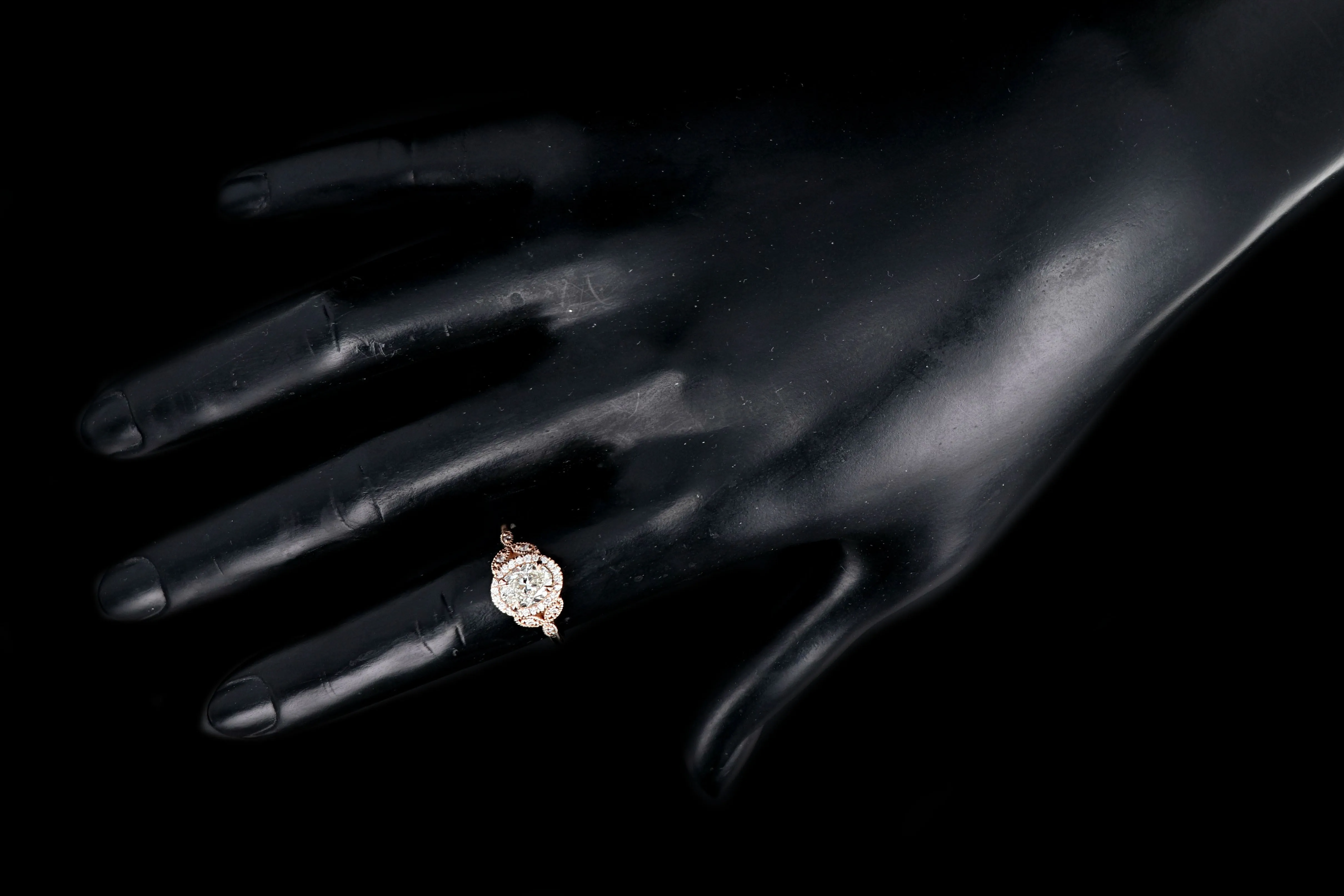 New 18K Rose Gold 1.22 Carat Oval Cut Diamond Halo Engagement Ring GIA Certified