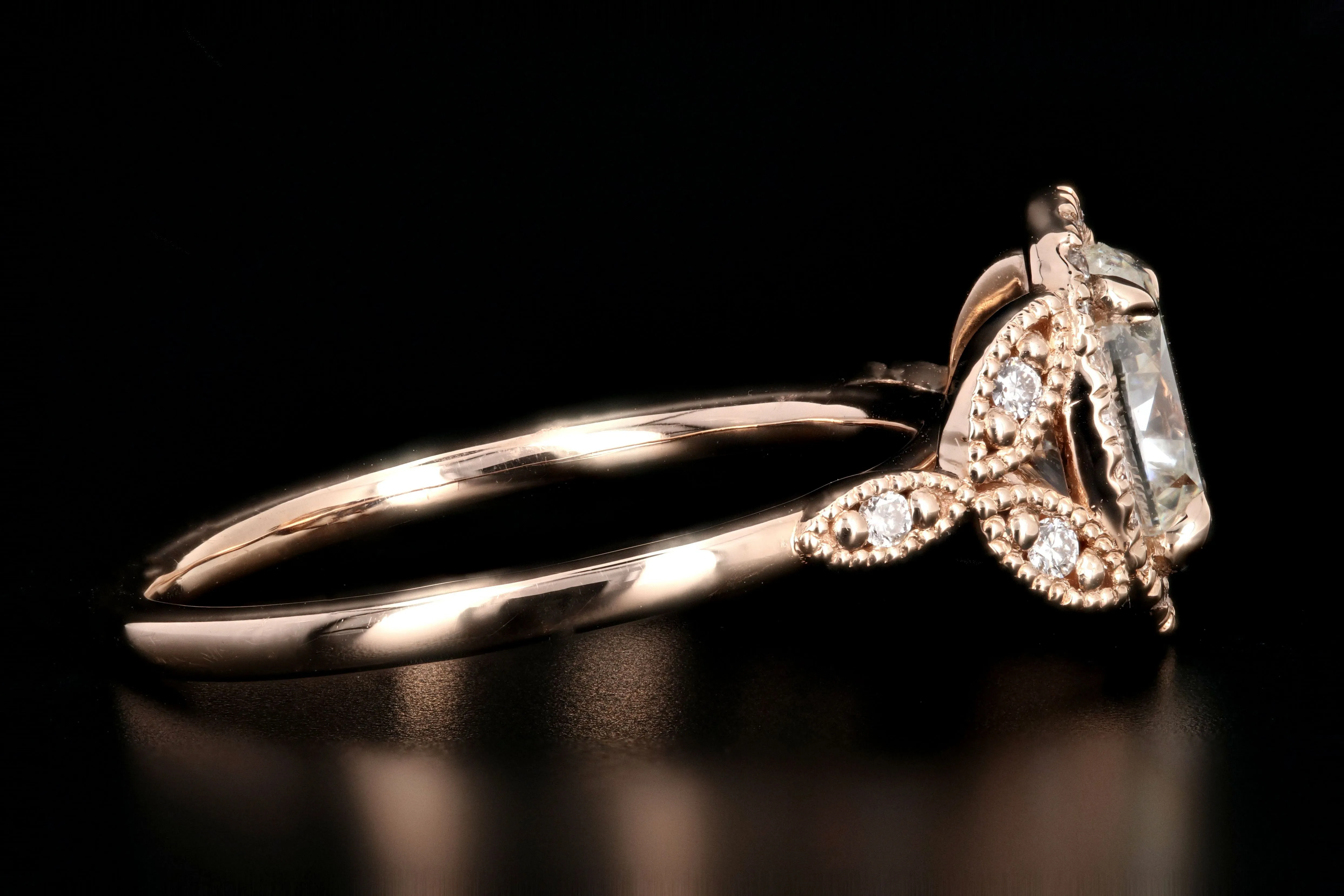 New 18K Rose Gold 1.22 Carat Oval Cut Diamond Halo Engagement Ring GIA Certified