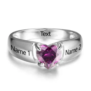 New 925 Sterling Silver Engagement Rings Birthstone Ring Engrave Name Love Heart Shape Rings Free Gift Box