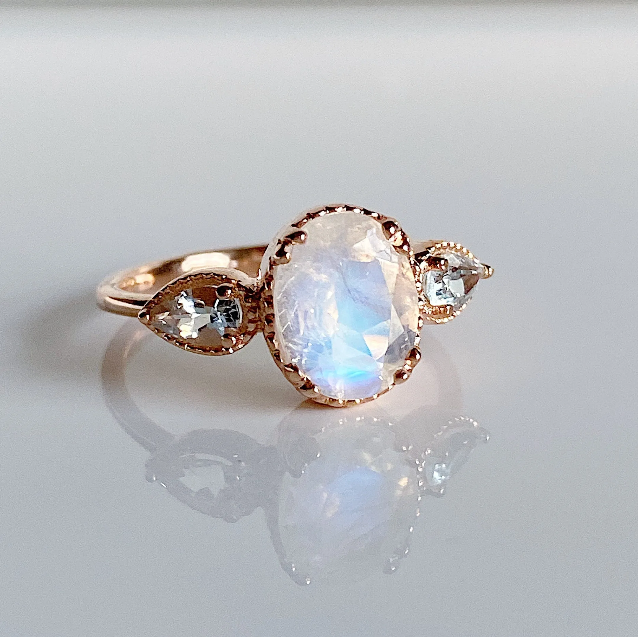 New Dawn Moonstone and Aquamarine ring