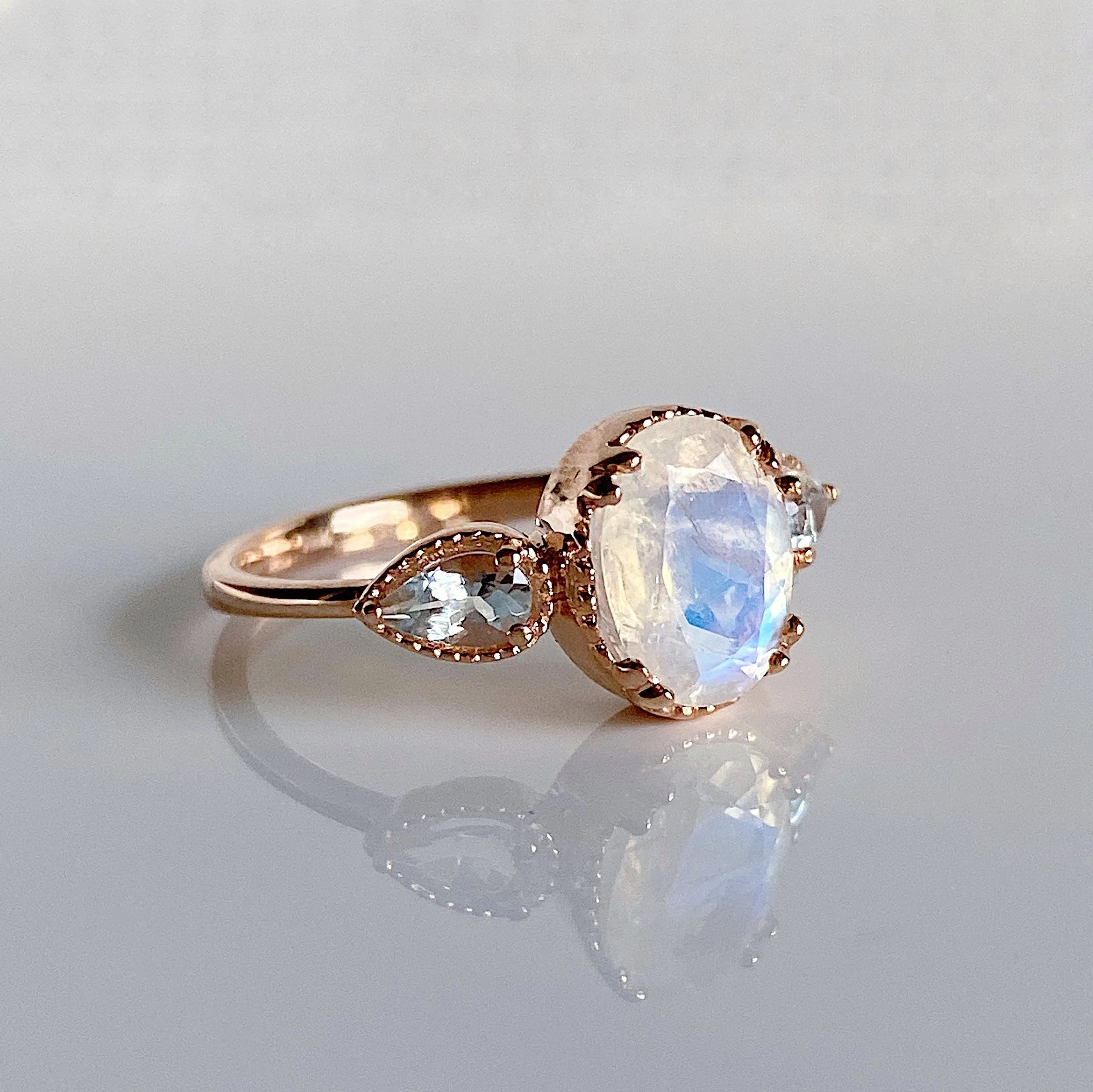 New Dawn Moonstone and Aquamarine ring