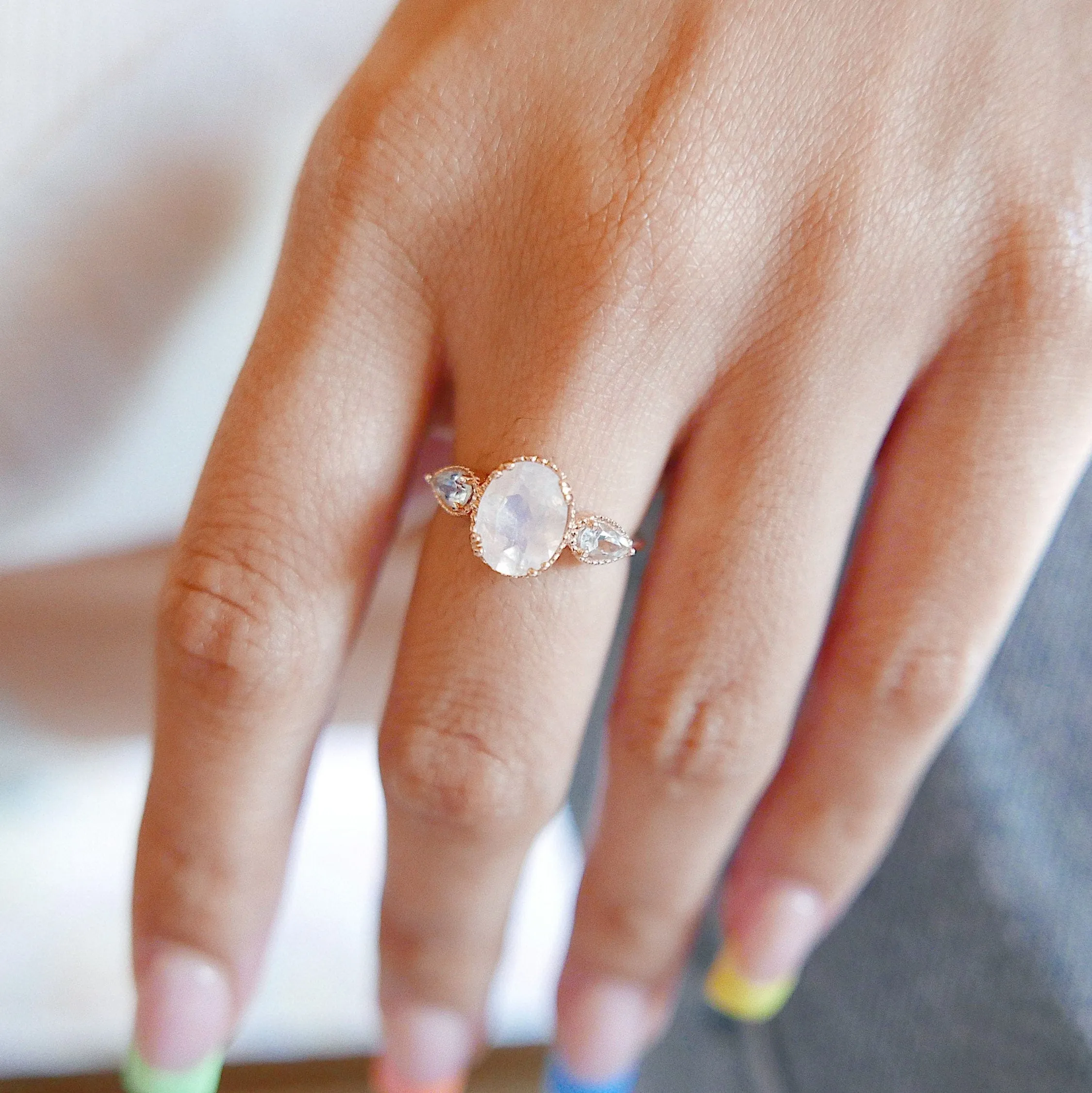 New Dawn Moonstone and Aquamarine ring