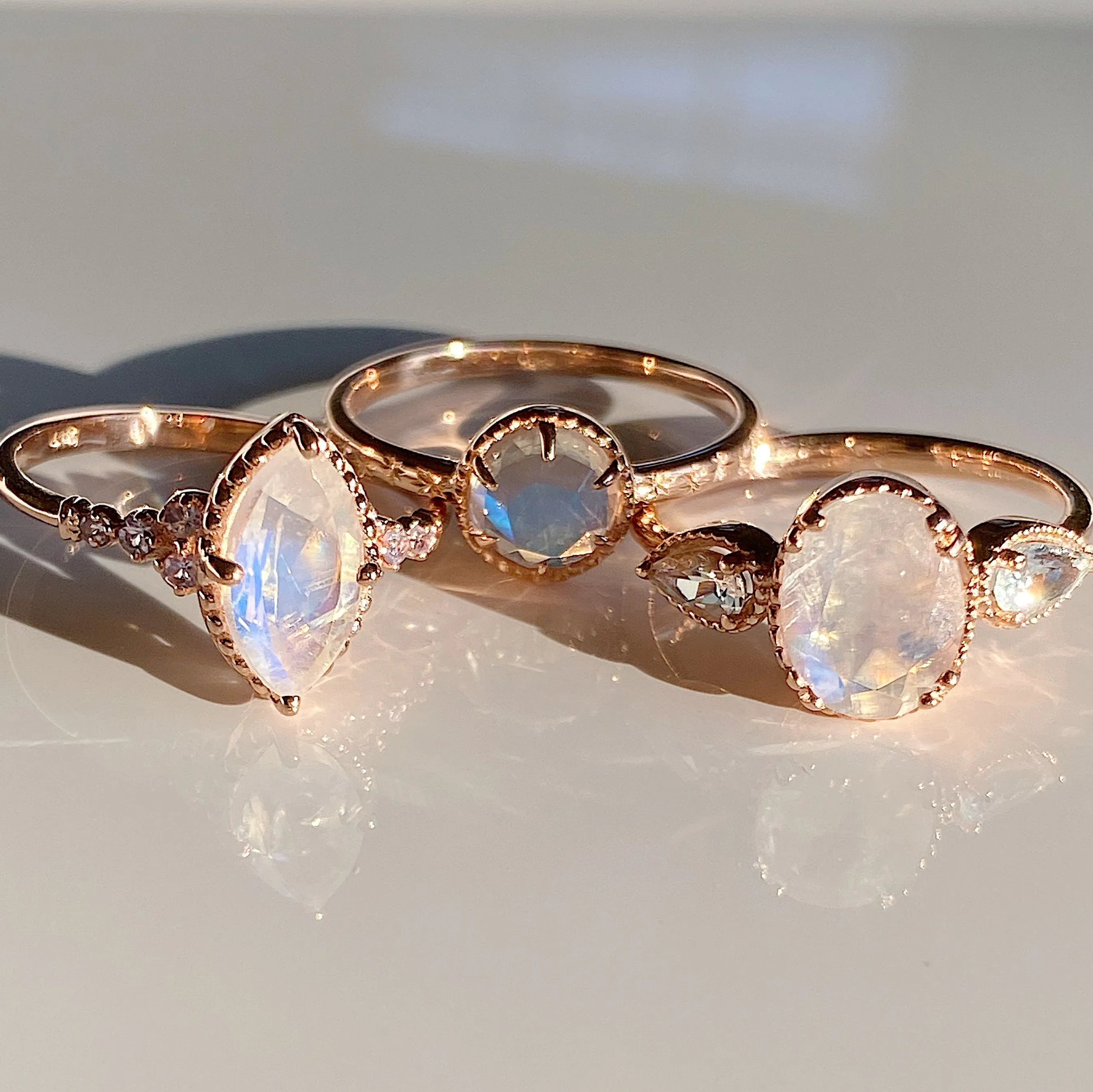 New Dawn Moonstone and Aquamarine ring