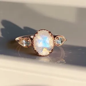 New Dawn Moonstone and Aquamarine ring