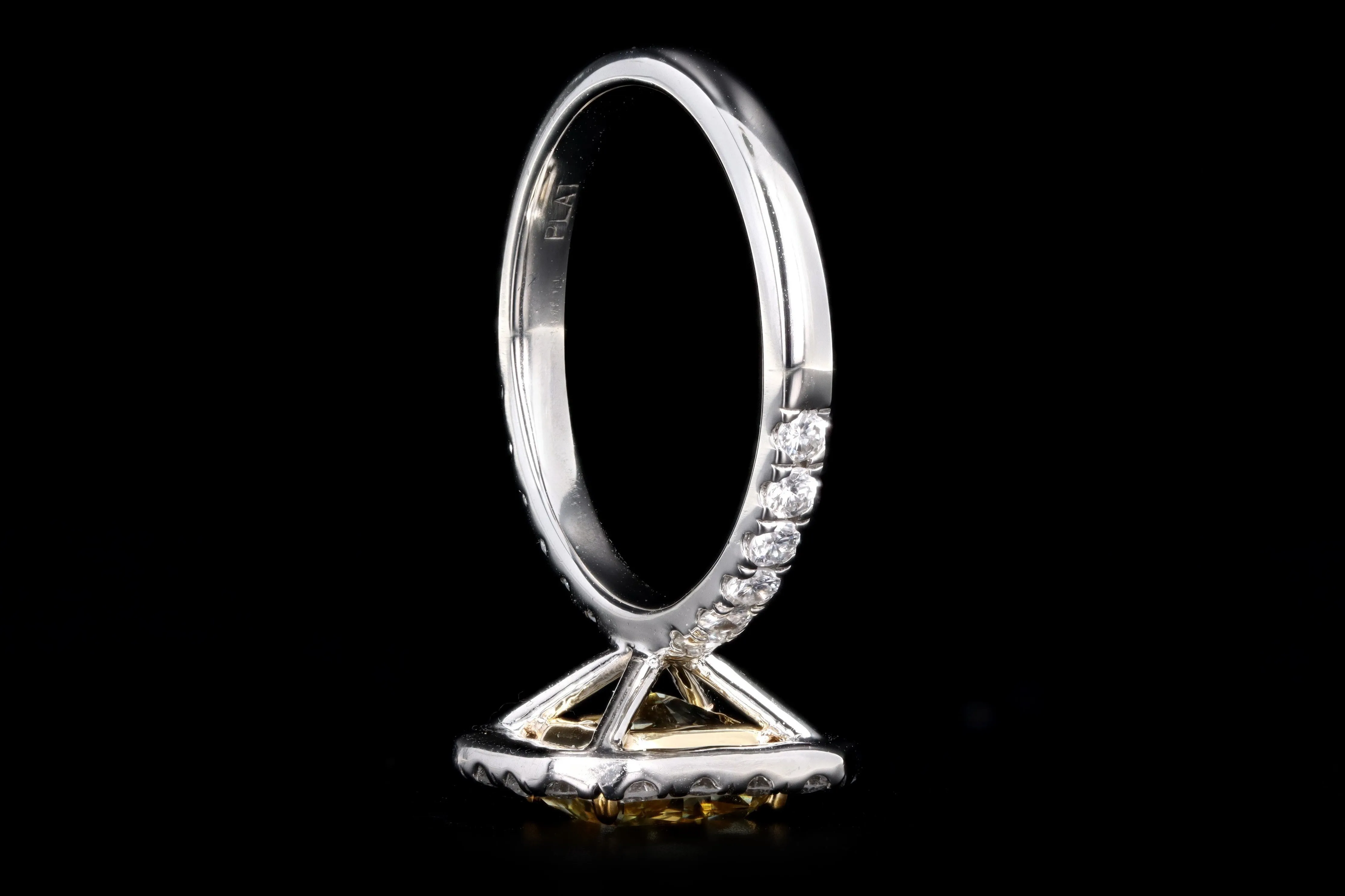 New Platinum 1.73 Carat Fancy Yellow Radiant Cut Diamond Ring GIA Certified