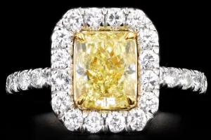 New Platinum 1.73 Carat Fancy Yellow Radiant Cut Diamond Ring GIA Certified
