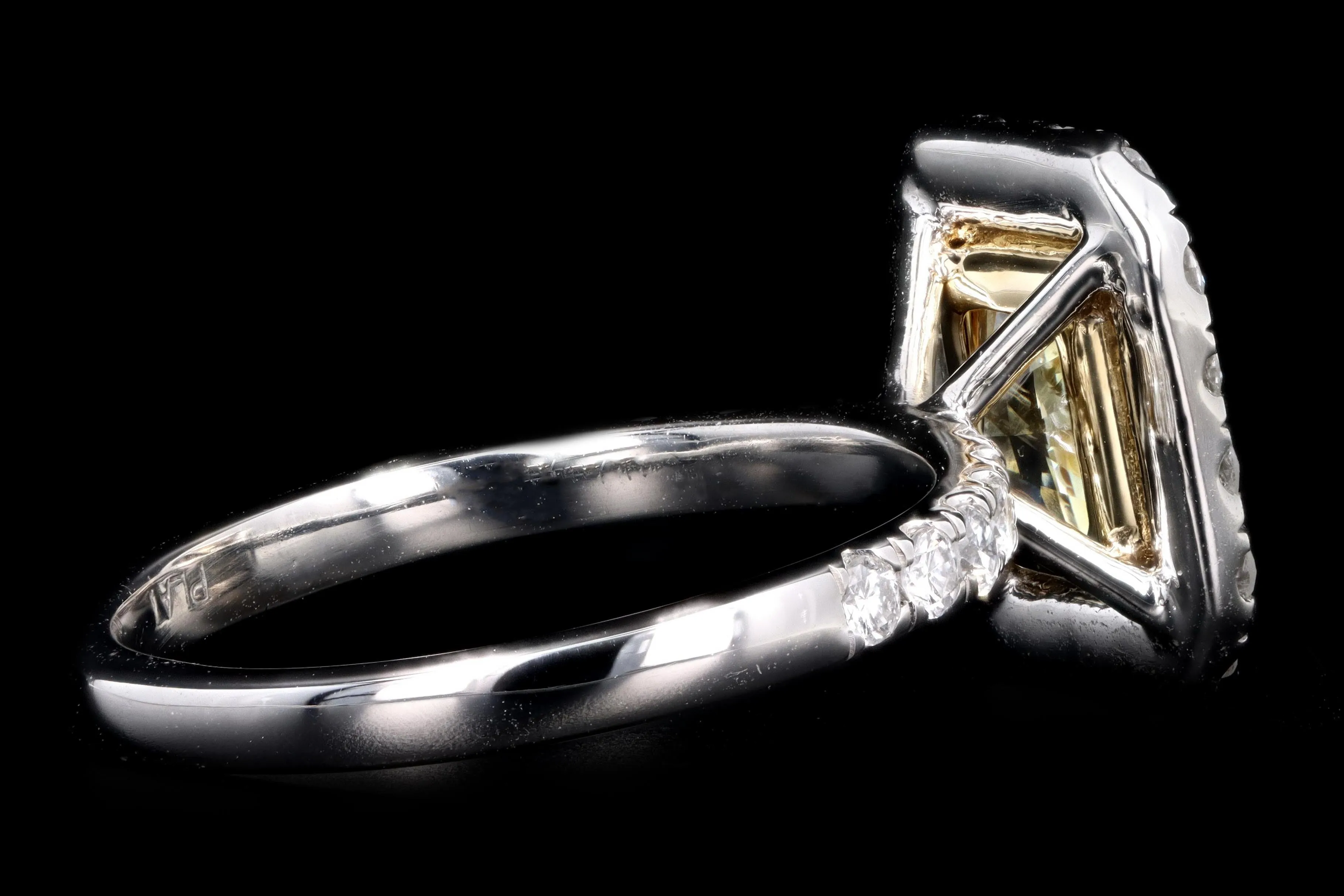 New Platinum 1.73 Carat Fancy Yellow Radiant Cut Diamond Ring GIA Certified