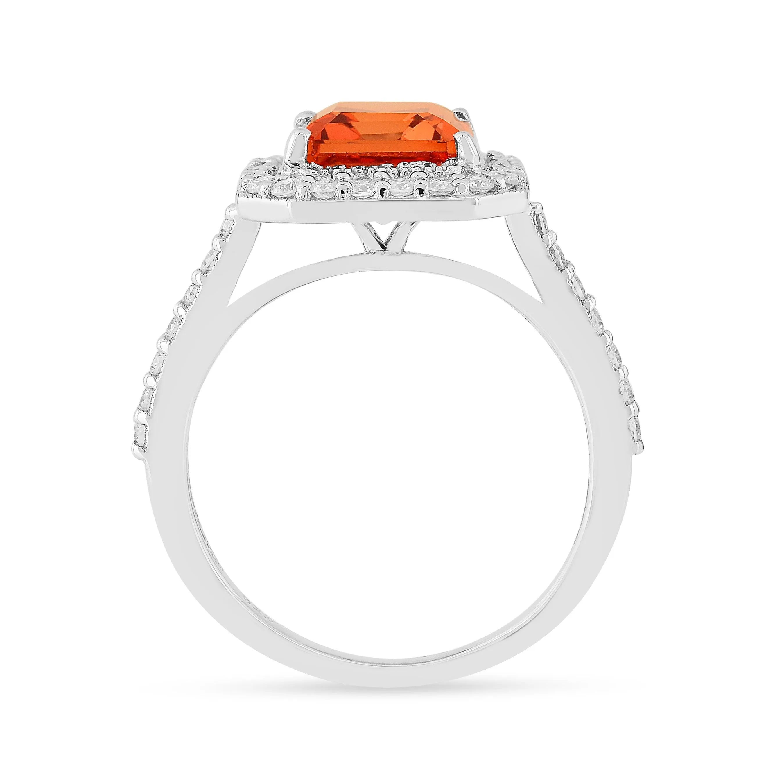 Octagon Peach Sapphire Halo Ring