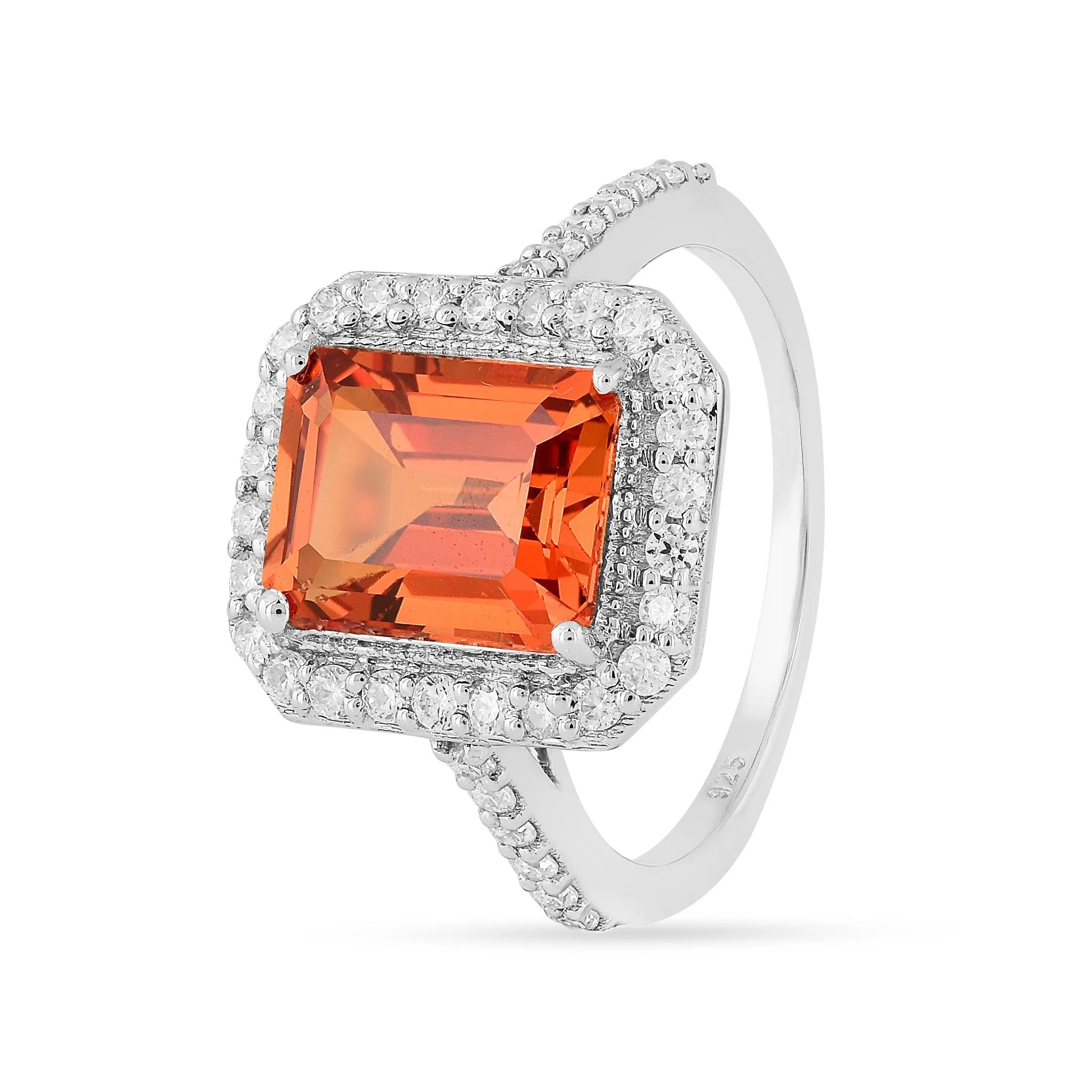Octagon Peach Sapphire Halo Ring
