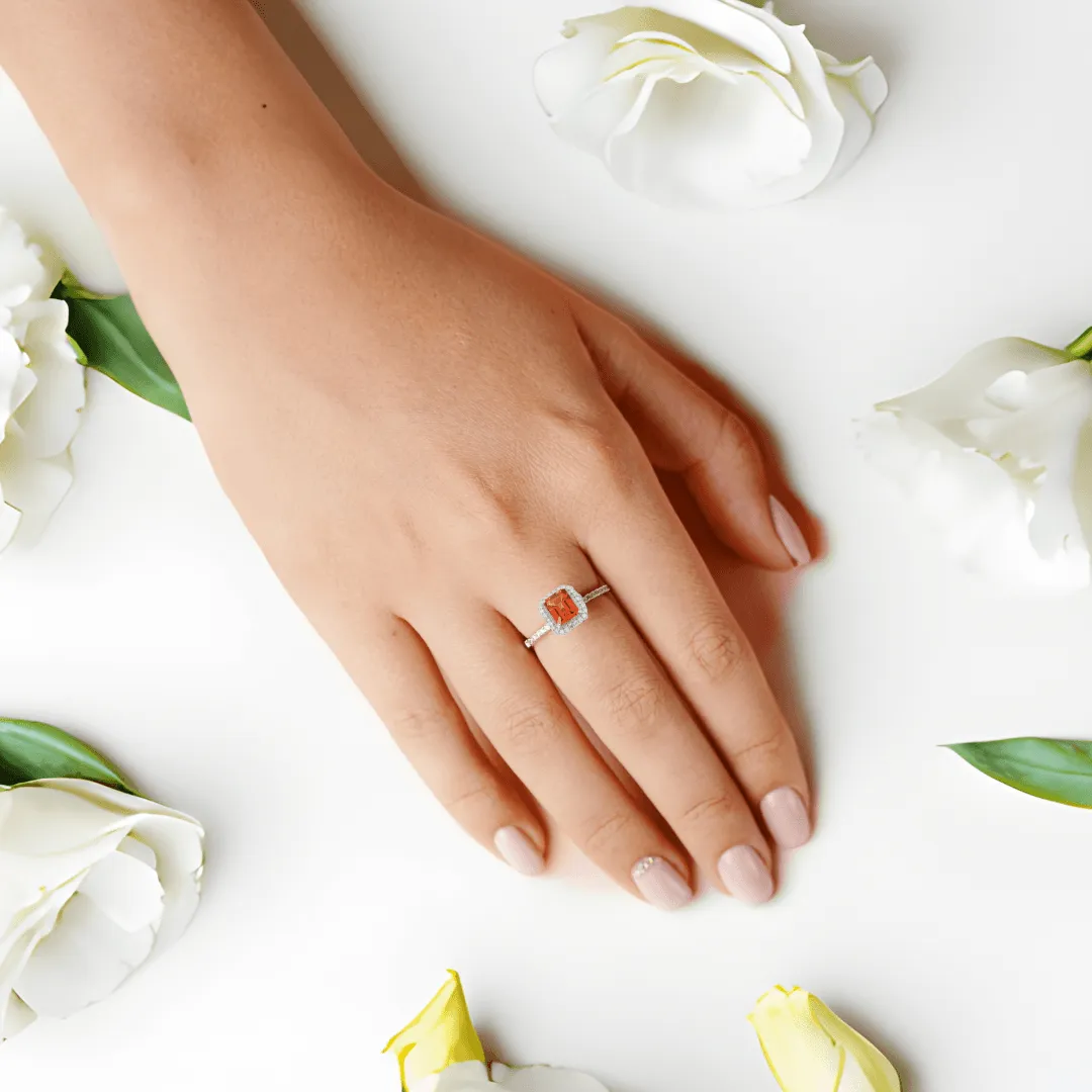 Octagon Peach Sapphire Halo Ring