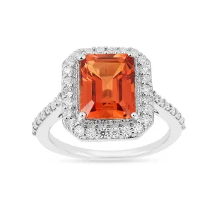 Octagon Peach Sapphire Halo Ring