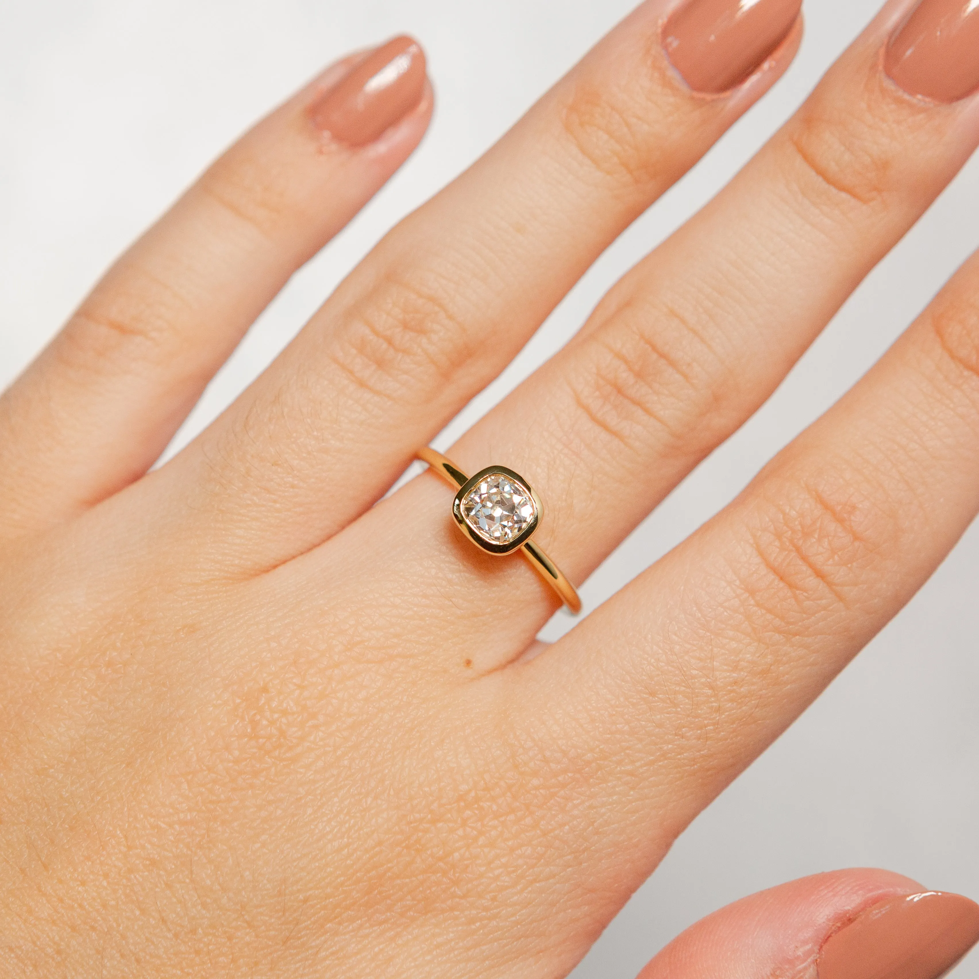 Old Mine Cut Diamond - Bezel Solitaire - 18k Yellow Gold