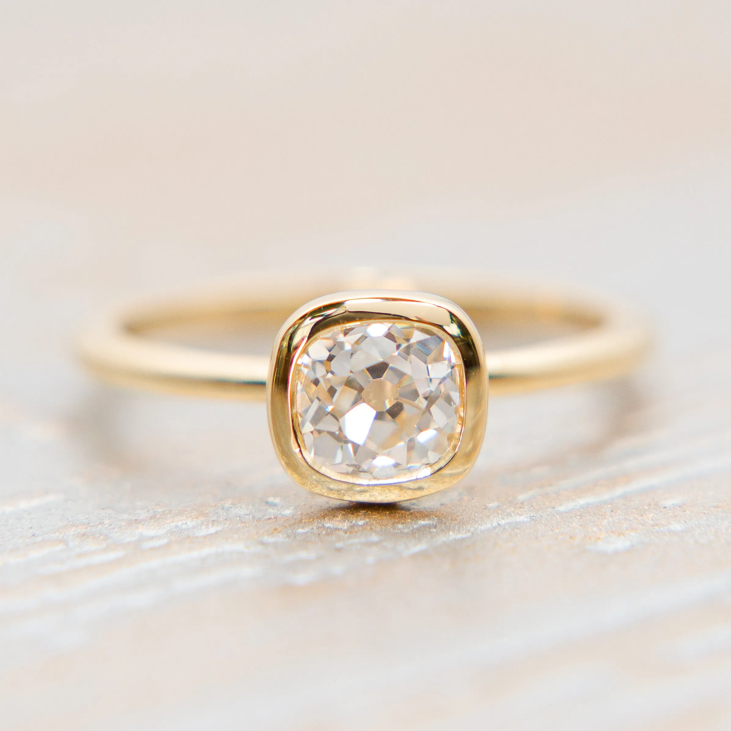 Old Mine Cut Diamond - Bezel Solitaire - 18k Yellow Gold