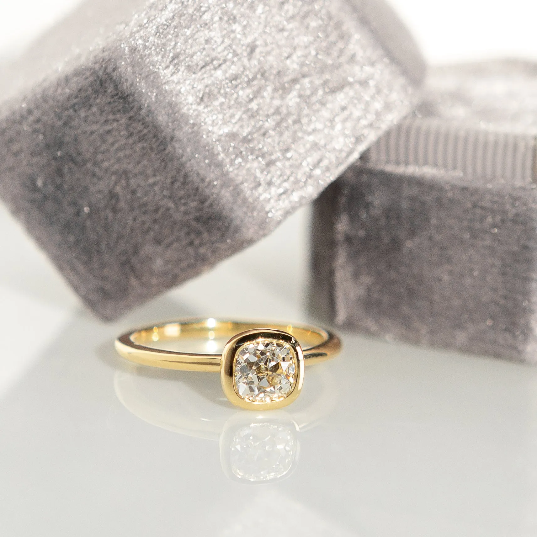 Old Mine Cut Diamond - Bezel Solitaire - 18k Yellow Gold