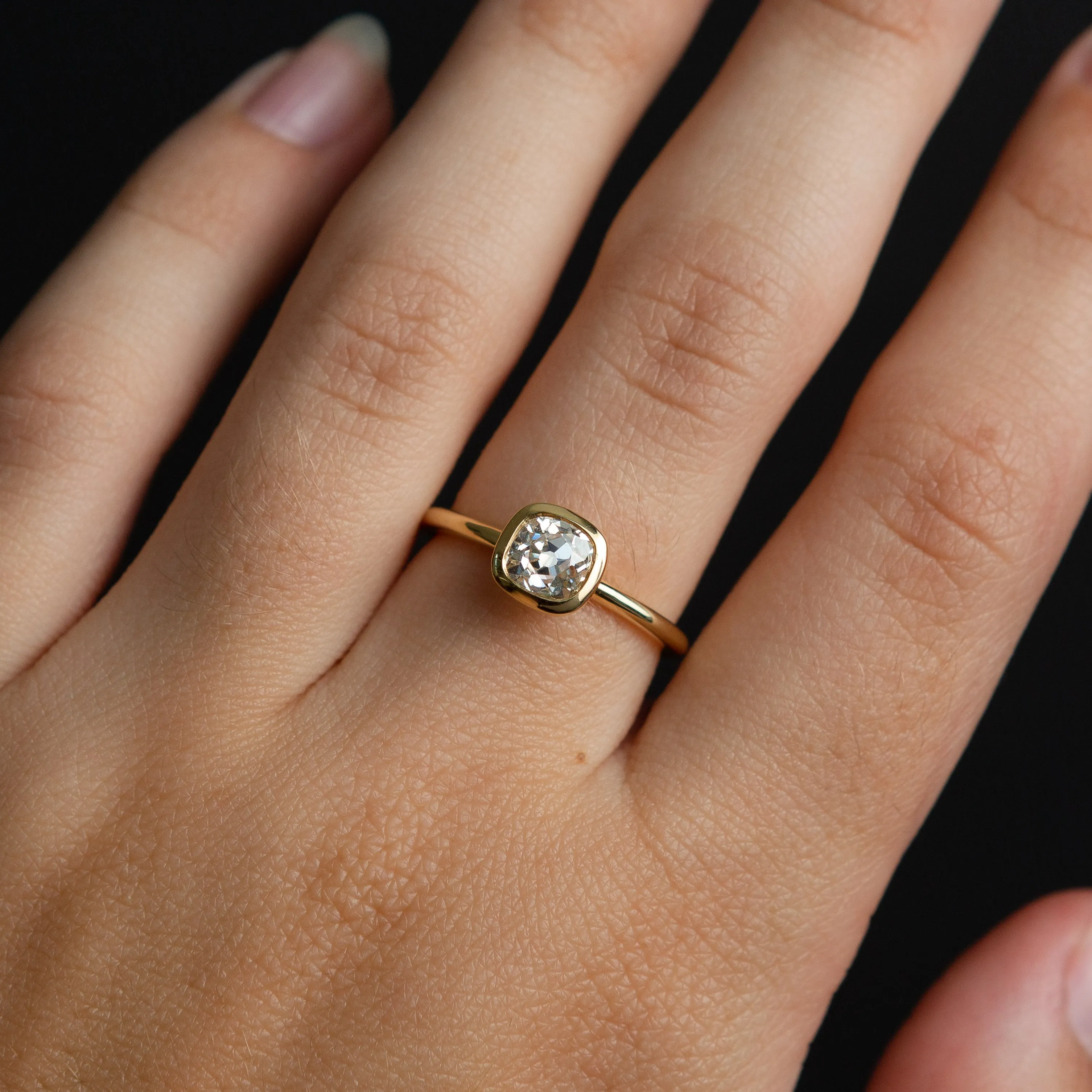 Old Mine Cut Diamond - Bezel Solitaire - 18k Yellow Gold