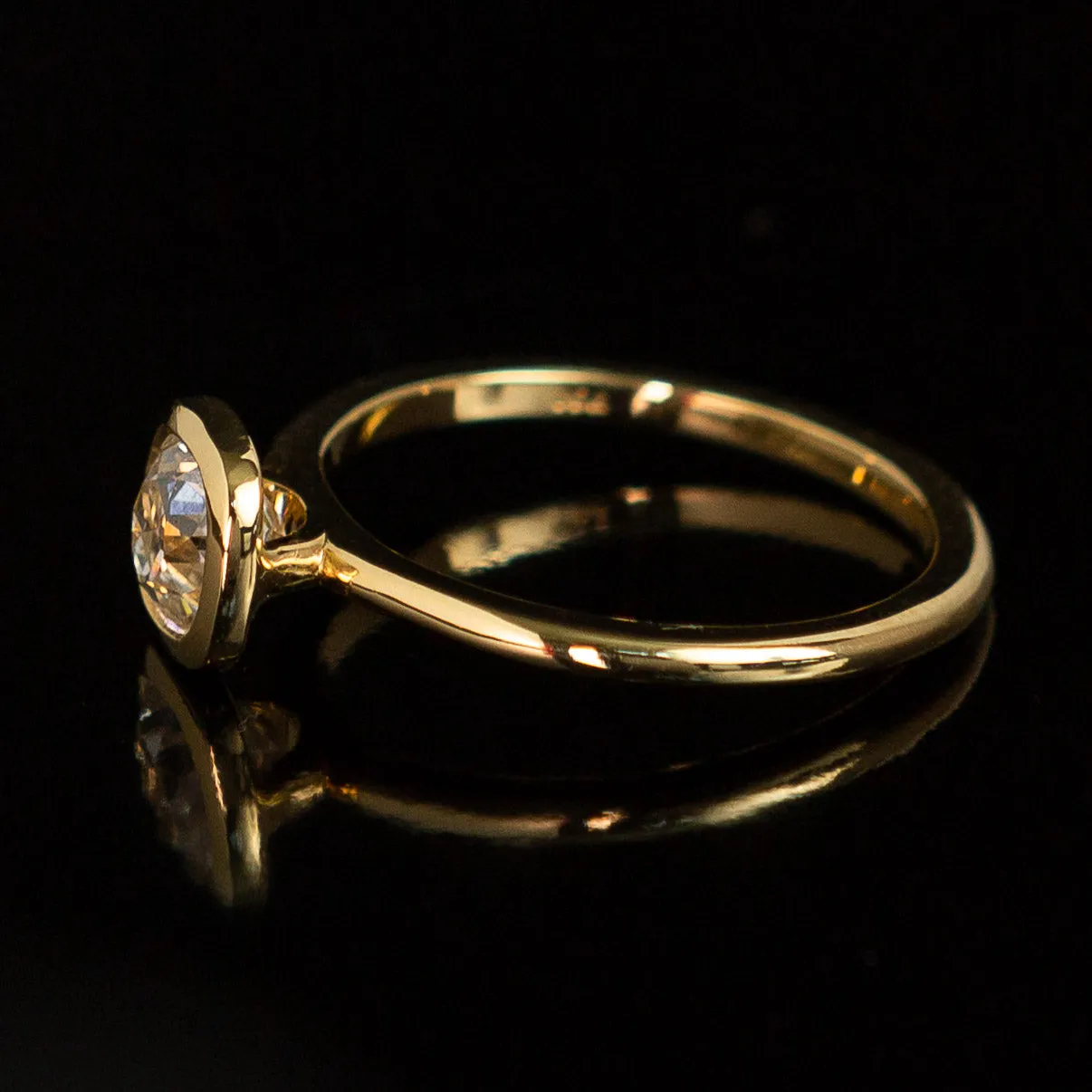 Old Mine Cut Diamond - Bezel Solitaire - 18k Yellow Gold