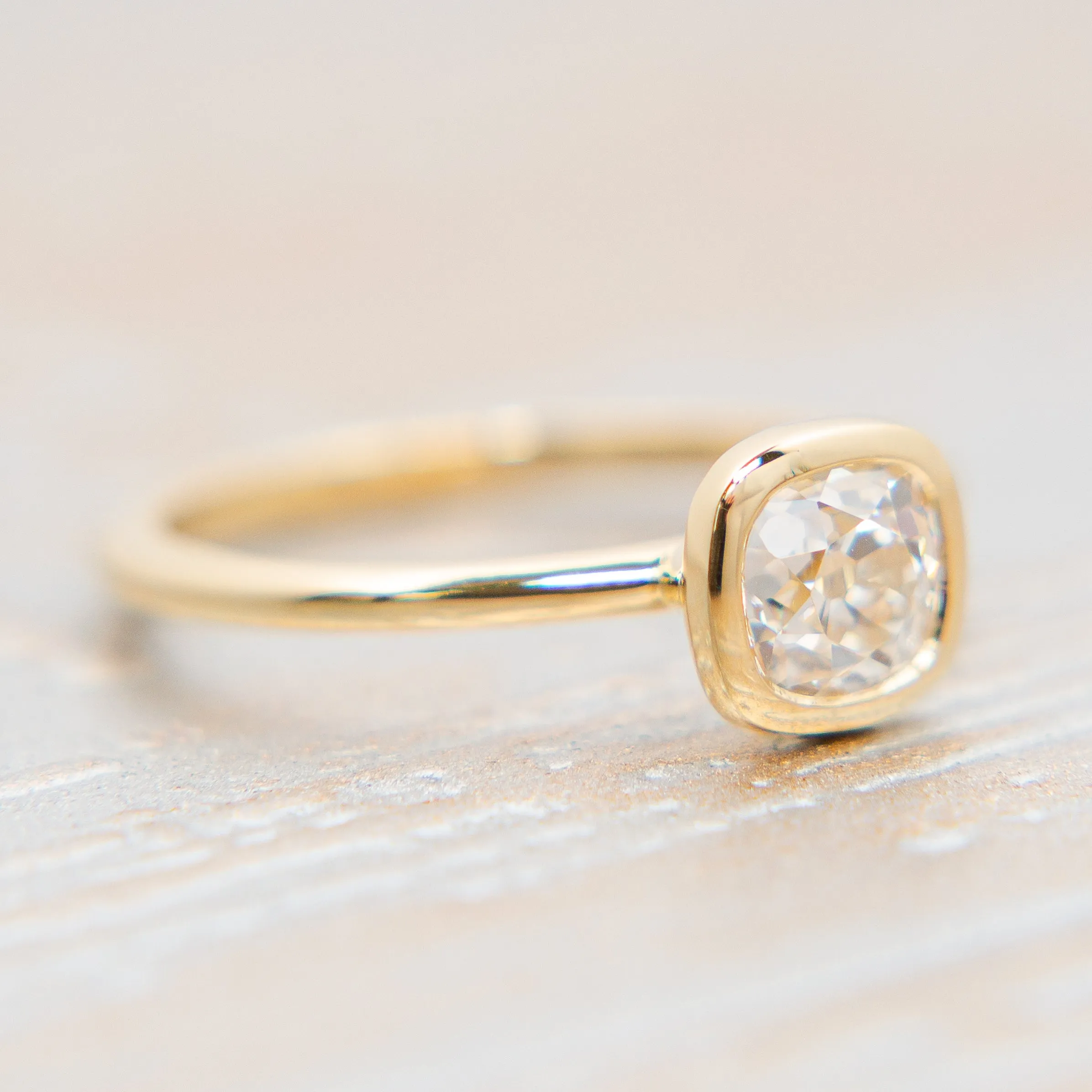 Old Mine Cut Diamond - Bezel Solitaire - 18k Yellow Gold