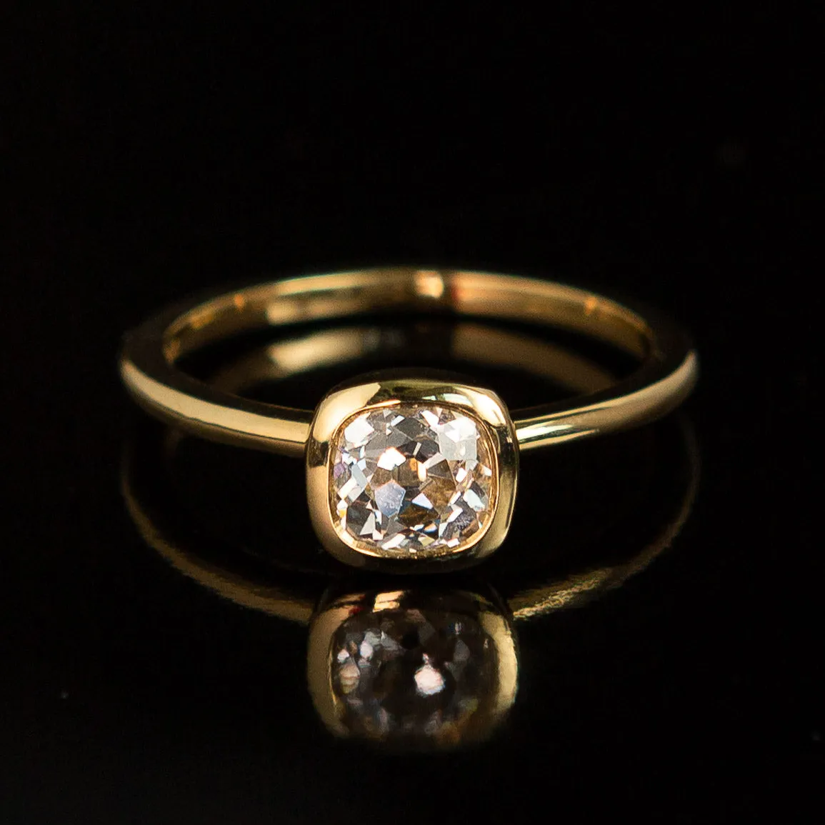 Old Mine Cut Diamond - Bezel Solitaire - 18k Yellow Gold