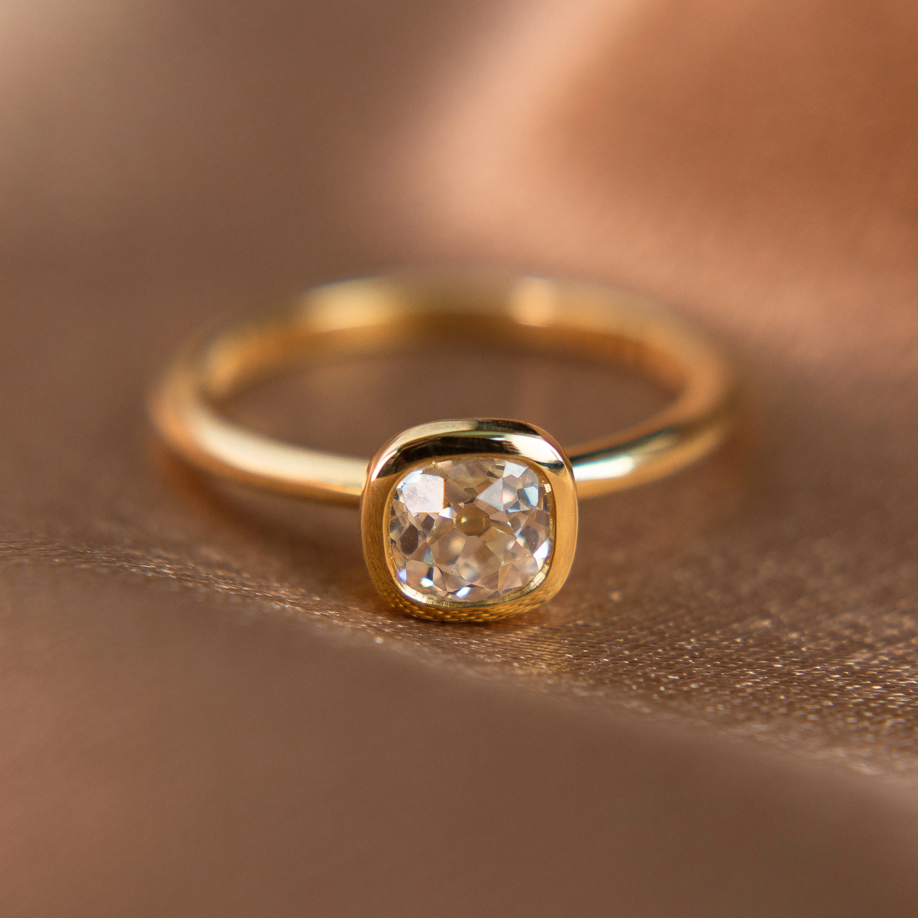 Old Mine Cut Diamond - Bezel Solitaire - 18k Yellow Gold