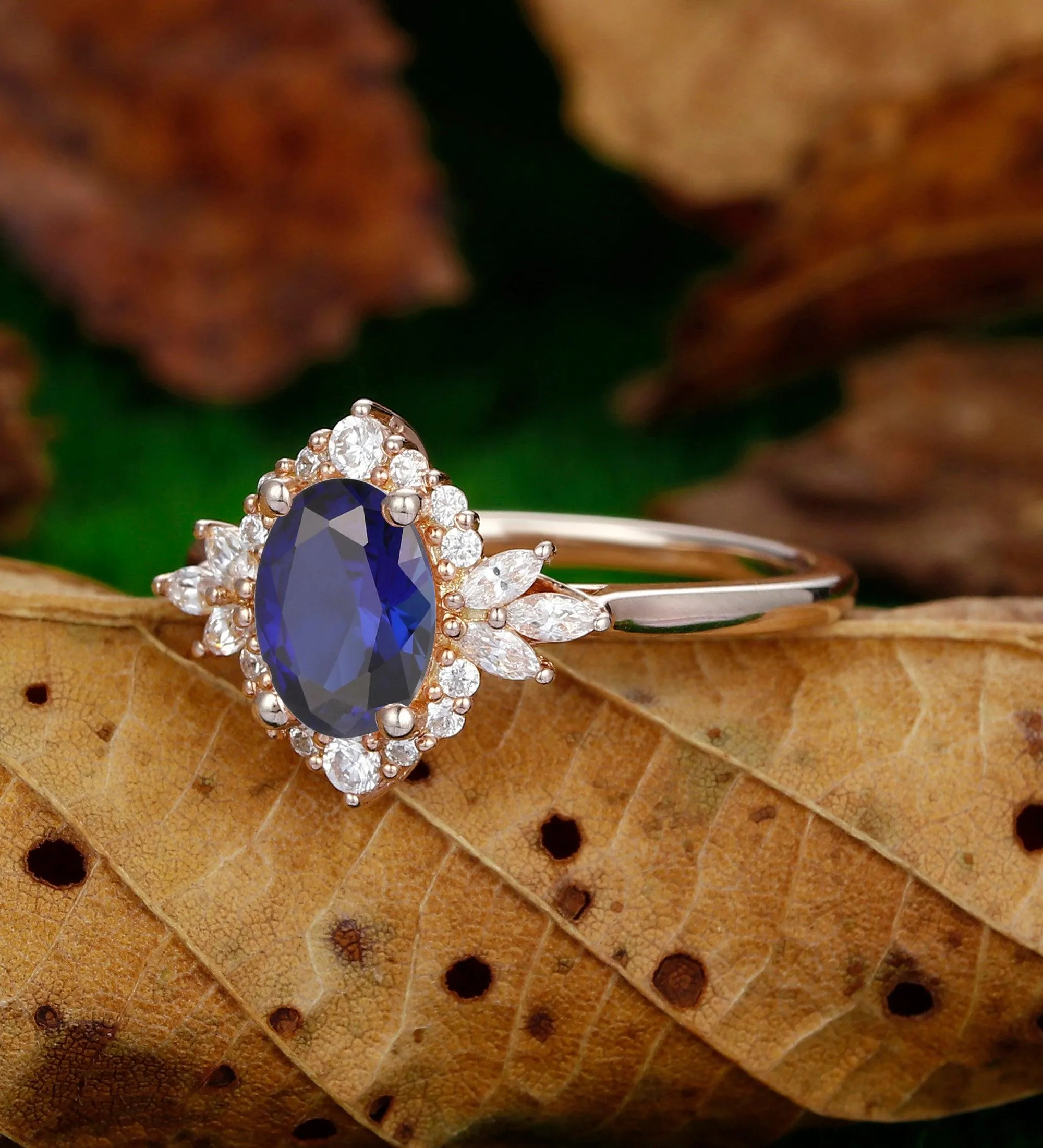 Oval Cut 1.5Carat Sapphire Engagement Ring Vintage Unique Moissanite Wedding Promise Ring