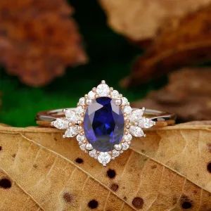 Oval Cut 1.5Carat Sapphire Engagement Ring Vintage Unique Moissanite Wedding Promise Ring
