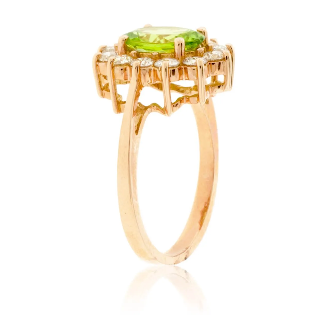Oval Peridot & Classic Diamond Halo Ring
