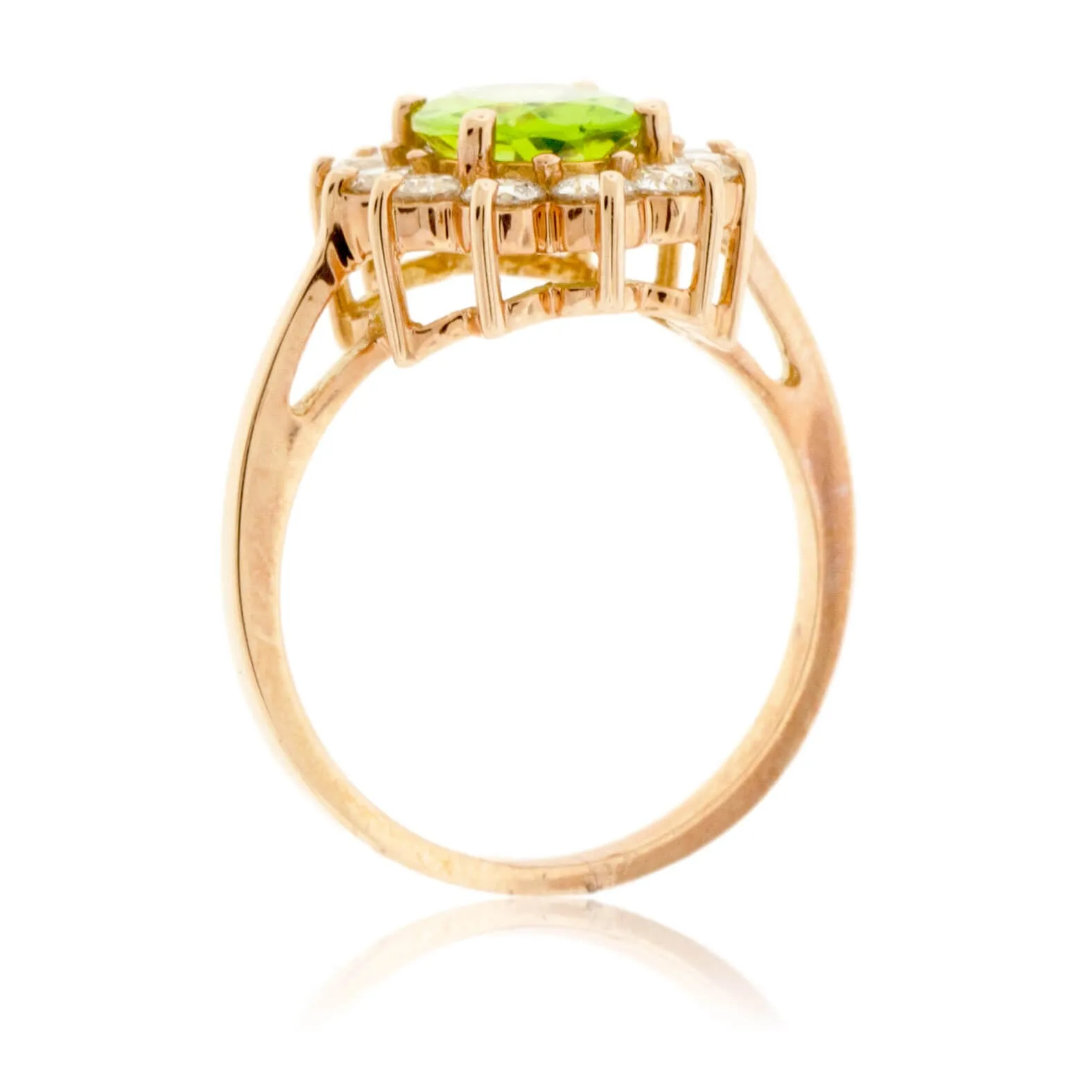 Oval Peridot & Classic Diamond Halo Ring