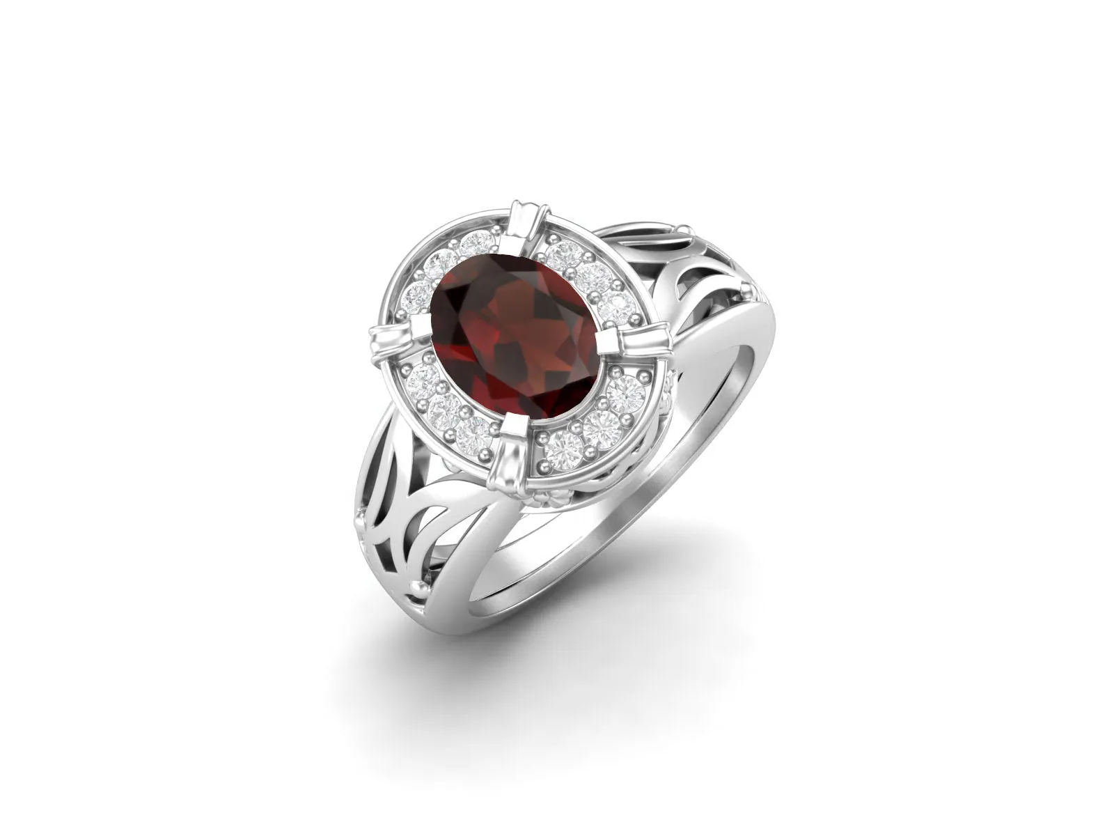 Oval Shaped Garnet Bridal Ring 0.74 Ct Oval Shaped Wedding Ring 925 Sterling Silver Promise Ring