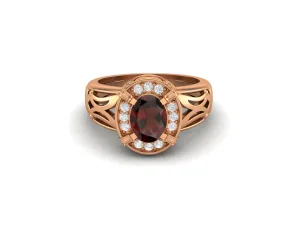Oval Shaped Garnet Bridal Ring 0.74 Ct Oval Shaped Wedding Ring 925 Sterling Silver Promise Ring