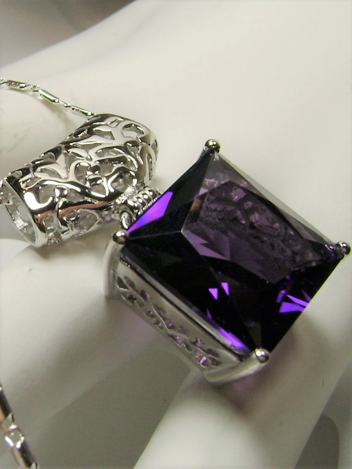 P45 Pendant, Square Gem, Sterling Silver Art Deco Jewelry #P45