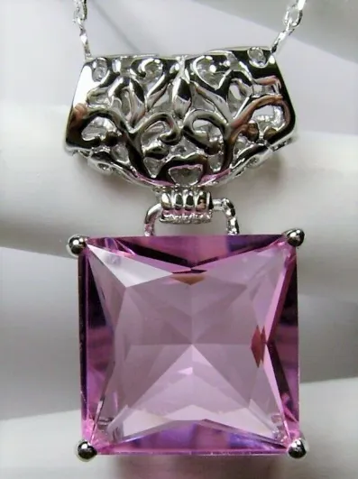 P45 Pendant, Square Gem, Sterling Silver Art Deco Jewelry #P45