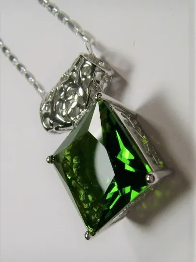 P45 Pendant, Square Gem, Sterling Silver Art Deco Jewelry #P45