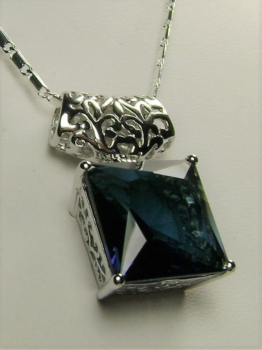 P45 Pendant, Square Gem, Sterling Silver Art Deco Jewelry #P45