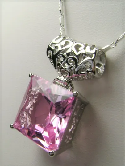 P45 Pendant, Square Gem, Sterling Silver Art Deco Jewelry #P45