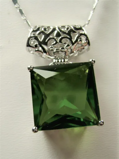 P45 Pendant, Square Gem, Sterling Silver Art Deco Jewelry #P45