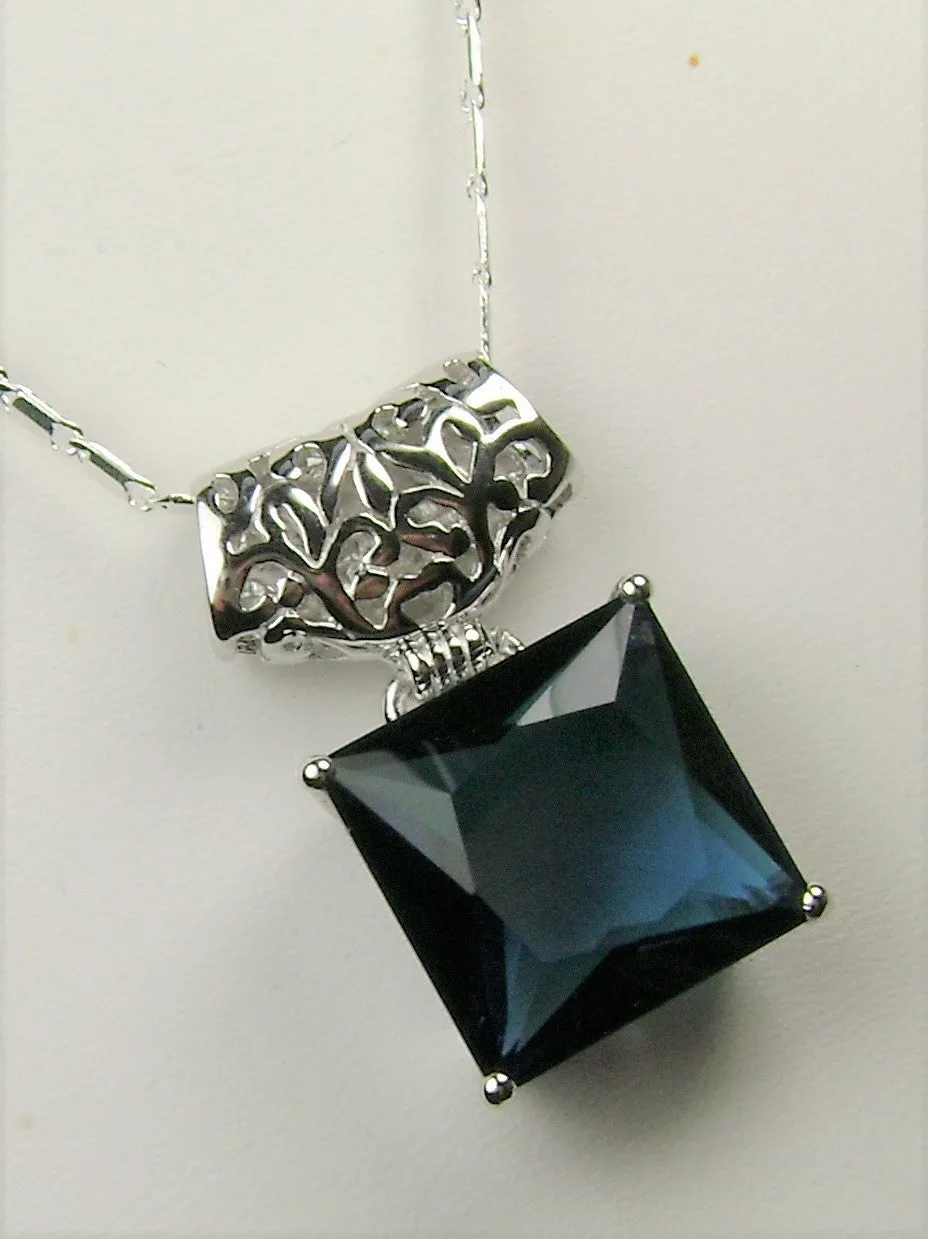 P45 Pendant, Square Gem, Sterling Silver Art Deco Jewelry #P45