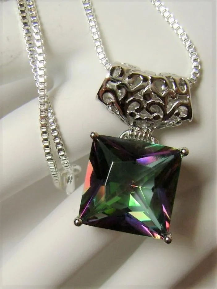 P45 Pendant, Square Gem, Sterling Silver Art Deco Jewelry #P45