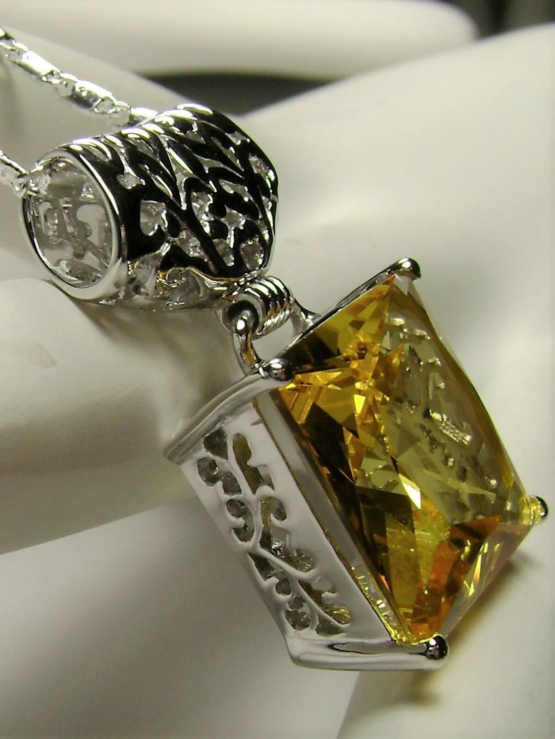 P45 Pendant, Square Gem, Sterling Silver Art Deco Jewelry #P45